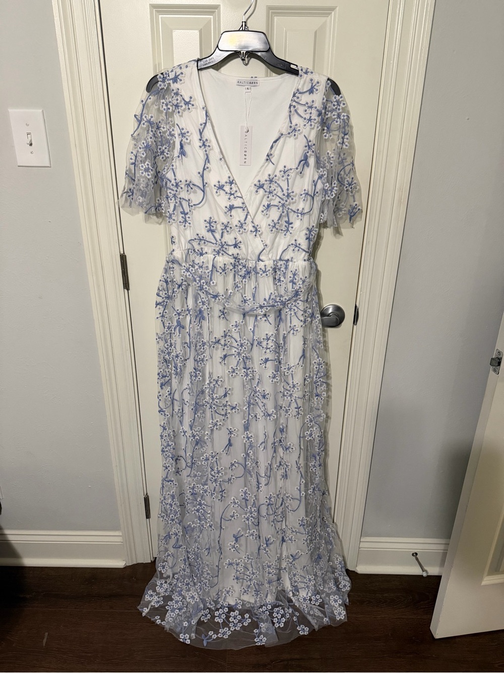 Baltic Born Faye Maxi Dress white with blue embroidery